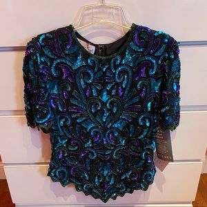 Laurence Kazar Black/Turquoise Sequin Blouse